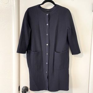 COS navy jacquard pattern cardigan duster sweater